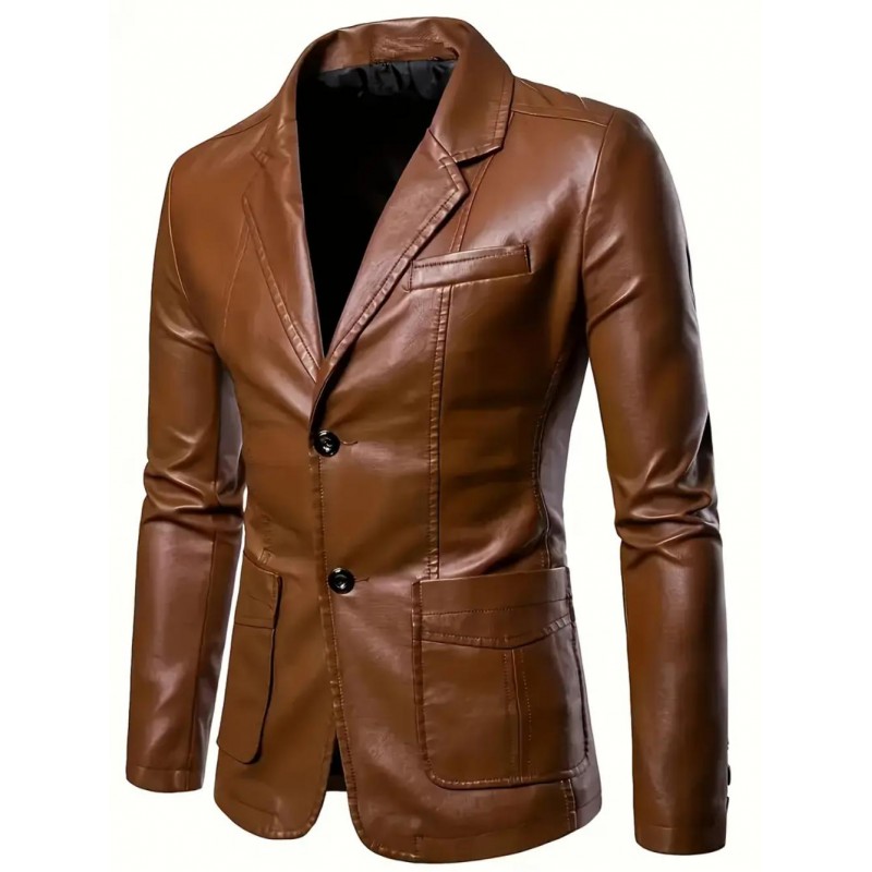 Mens Vintage Faux Leather Jacket CF2168935Bw