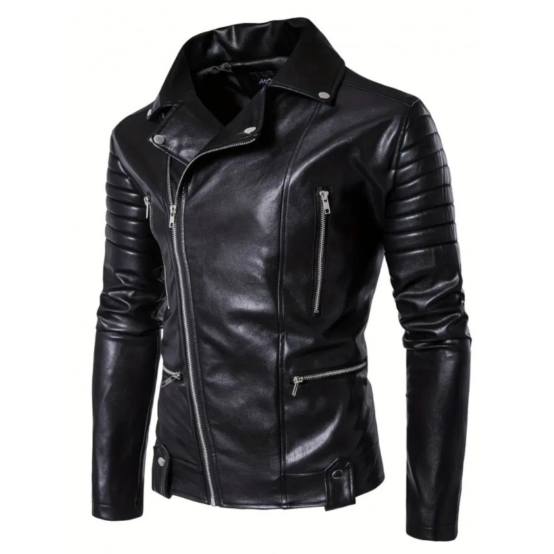 Mens Zipper PU Leather Biker Bomber Jacket EN38297...