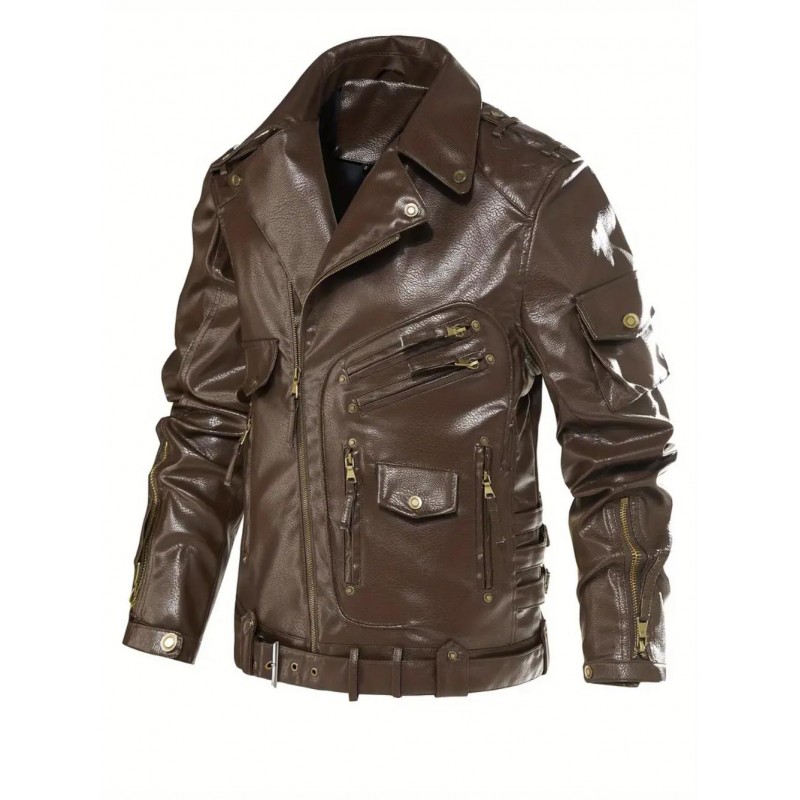 Mens Casual PU Leather Bomber Jacket QE112229Bw