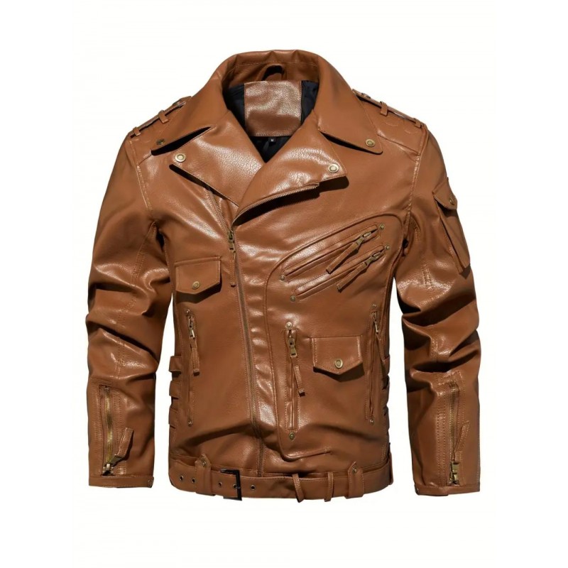 Mens Casual PU Leather Bomber Jacket QE112229Kh