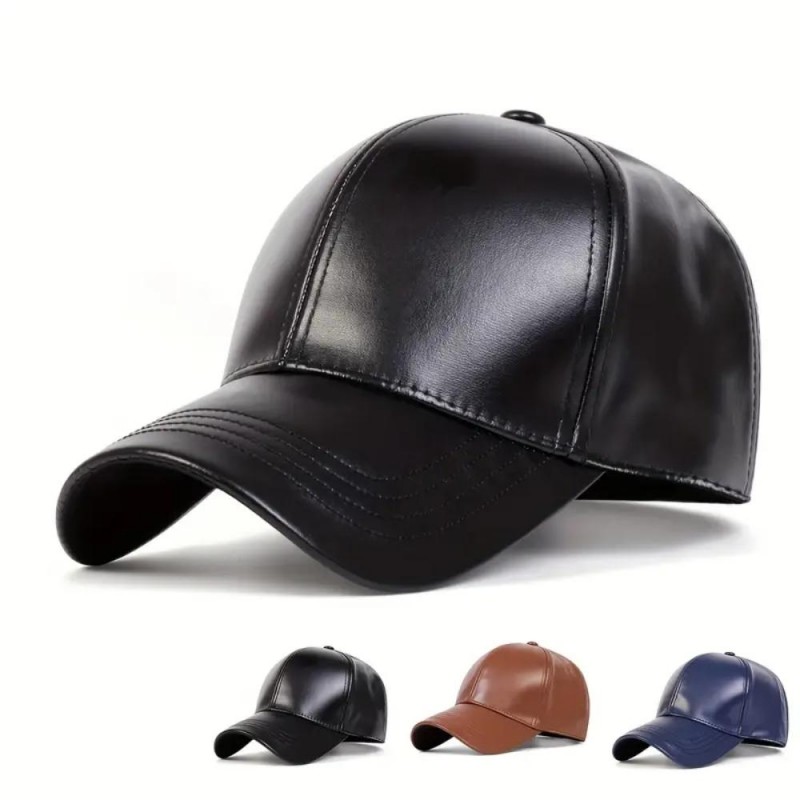 Mens Faux Leather Baseball Cap QU43861