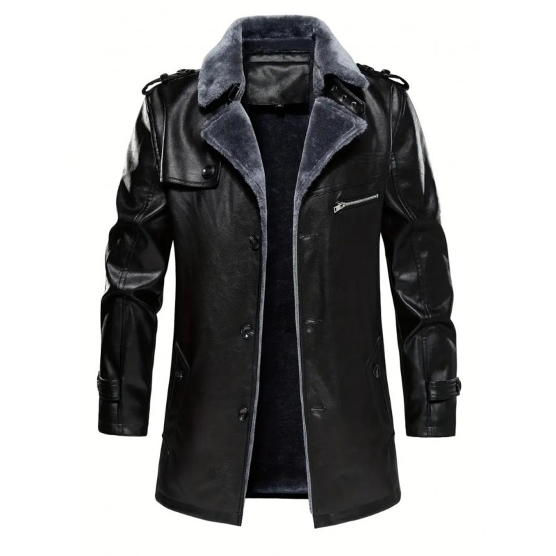 Mens Outdoor Casual Fleece-Lined PU Leather Jacket...