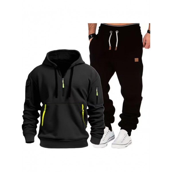 Casual Sports Hooded Zip-Up Outfit Set KE3832818B