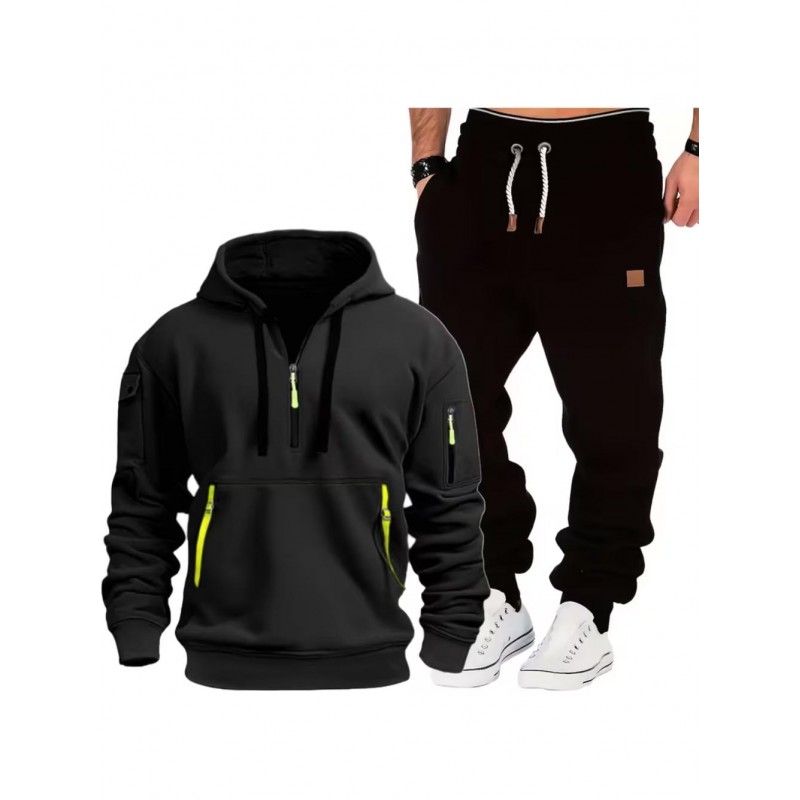 Casual Sports Hooded Zip-Up Outfit Set KE3832818B
