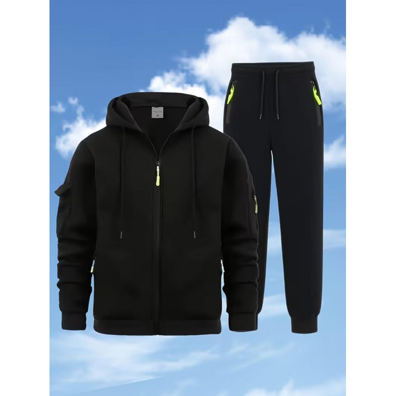 Casual Sports Hooded Zip-Up Outfit Set NK7721163Ch