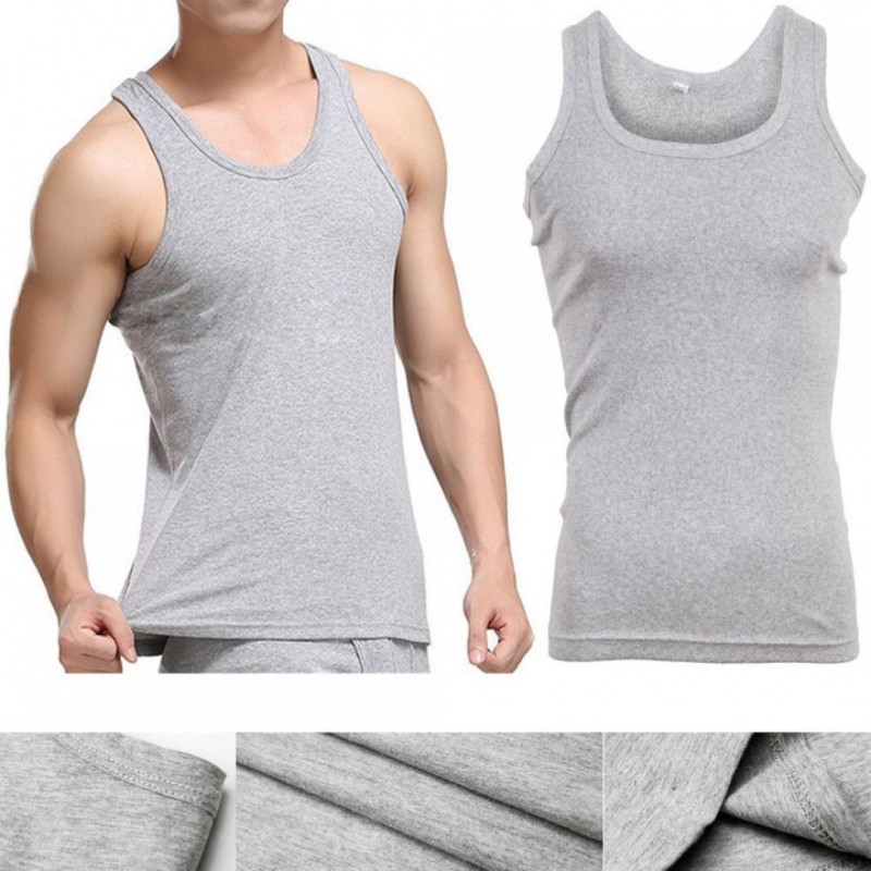 Men Grey Cotton Tank Tops 6113Gy-E