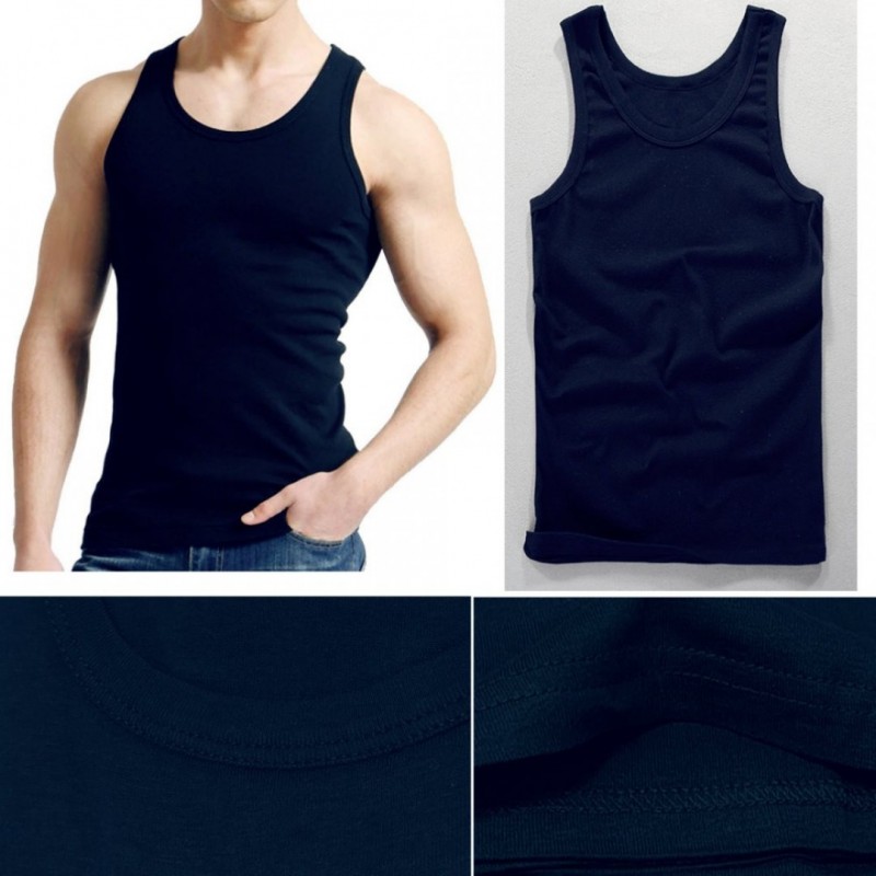 Men Navy Cotton Tank Tops 6116Nv-E